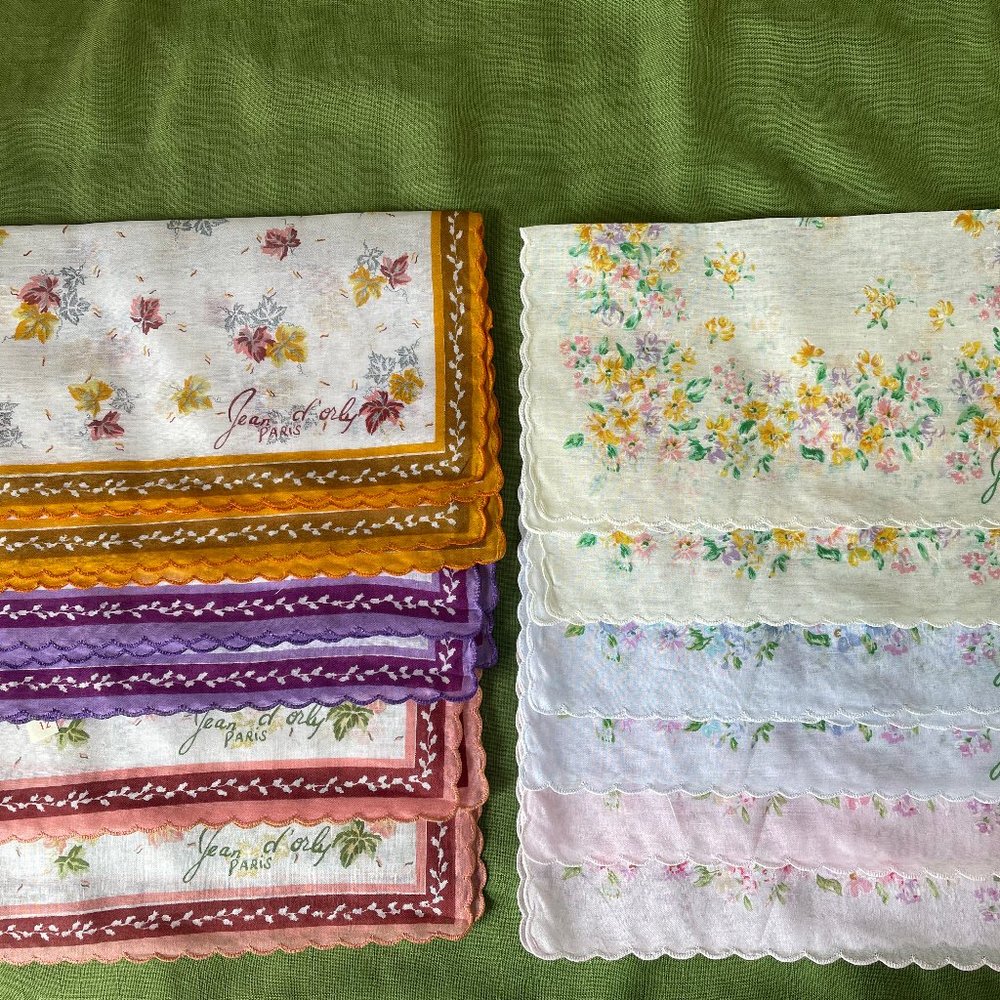 Vintage NEW Jean d'orly Paris Signed Handkerchiefs 100% Cotton Qty 12 - Picture 2 of 6